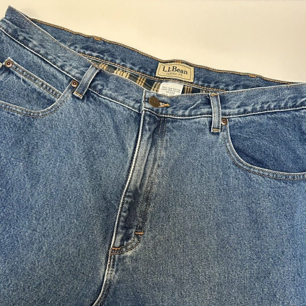 LL Bean Mens Jeans Flannel Lined 40x29 Classic Fit Workwear Blue 100% Cotton